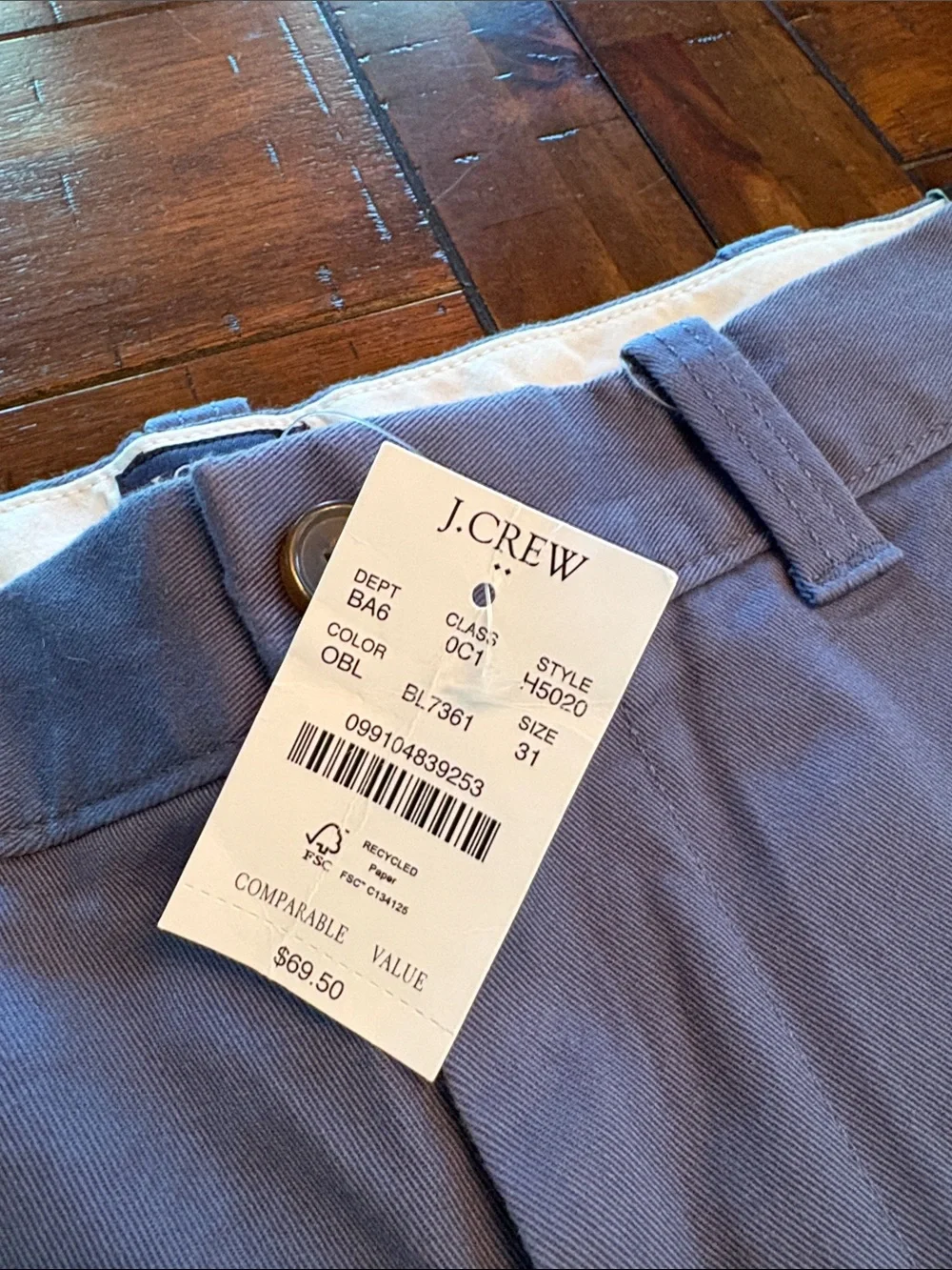 J. Crew Men’s Slate Blue Flat Front Chino Shorts - NWT - Sz 31 - Classic, Cotton